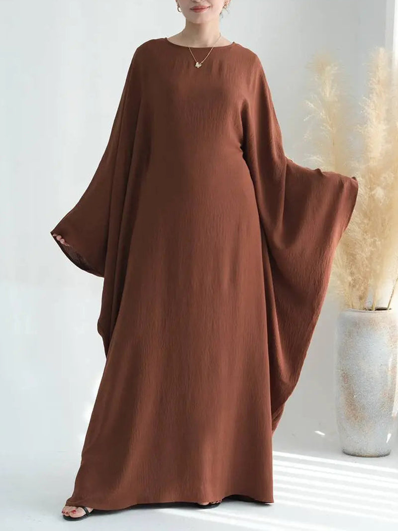 Wrinkle Fabric Batwing Sleeve Farasha Abaya Dress With Inner Belt(BUY 2 FREE SHIPPING)