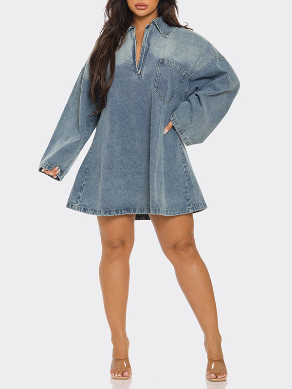 Front Zipper Denim Mini Dress