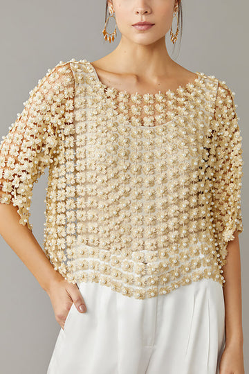 Pearl Detail Crochet Top