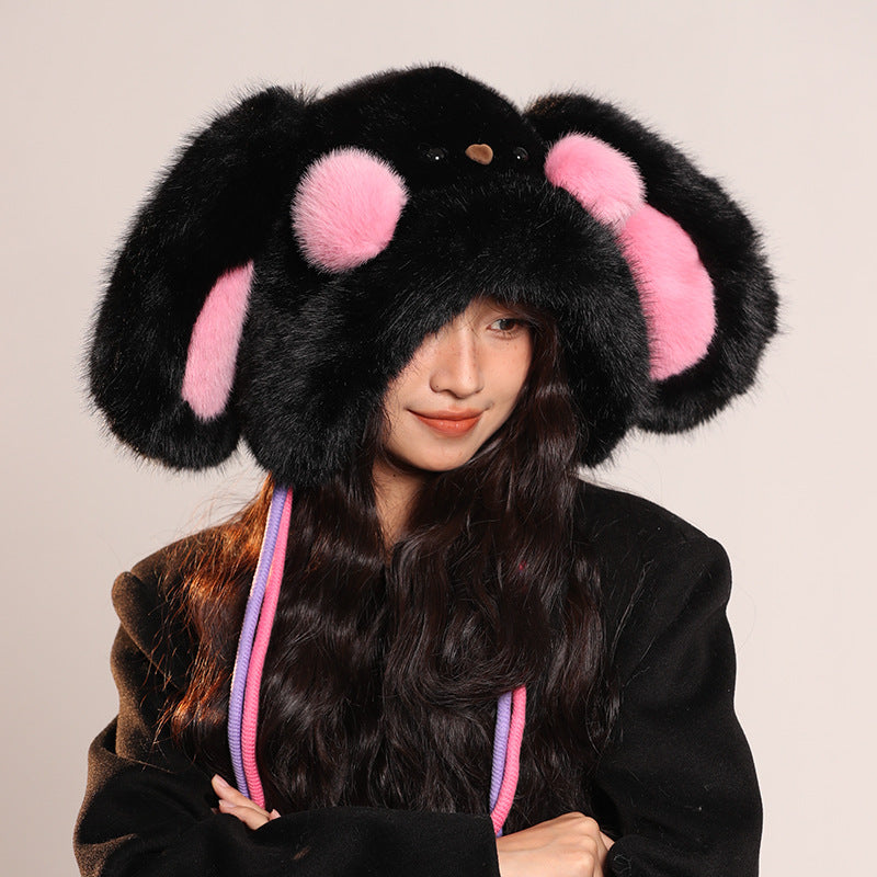 Plush Bunny Hat with Blush Cheeks – Cozy Animal Ear Beanie