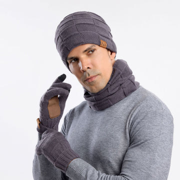 3-Piece Winter Warm Set – Fleece-Lined Knit Hat with Earflaps, Scarf & Gloves