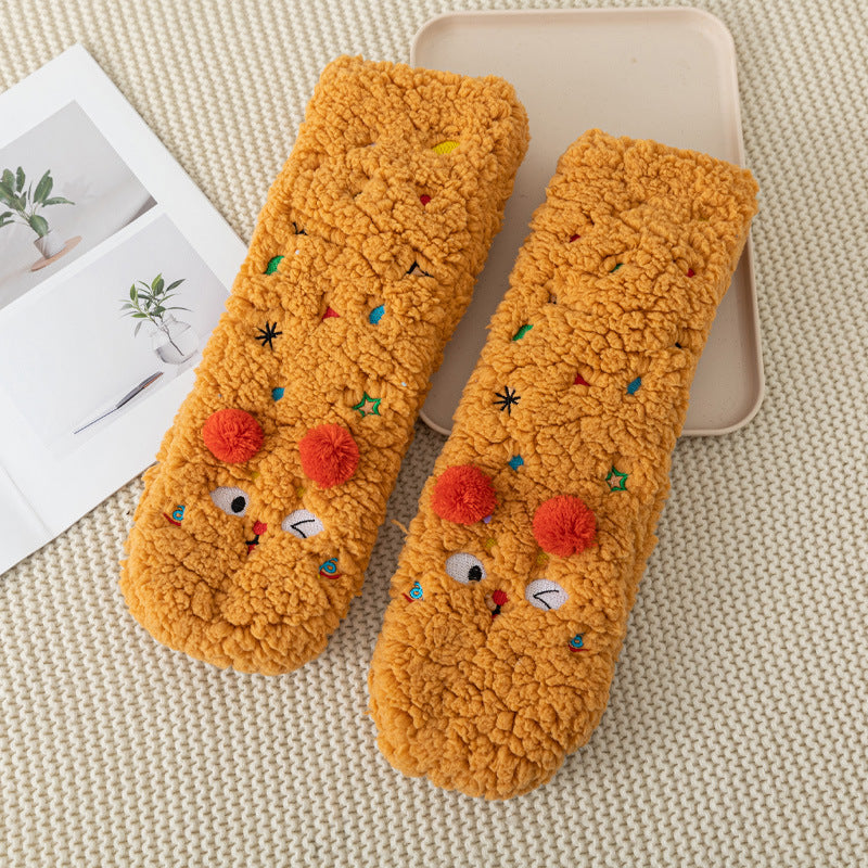 Cartoon Embroidery Ultra-thick Slipper Home Socks