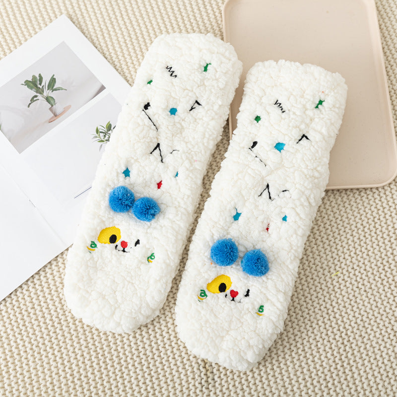 Cartoon Embroidery Ultra-thick Slipper Home Socks