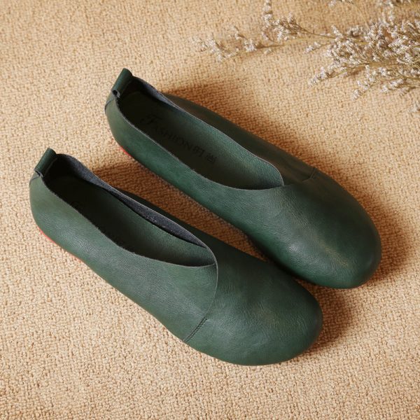 Women Handmade Vintage Leather Flats Shoes Shallow Mouth Plus Size