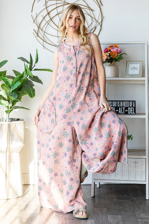 Spring Reversible Cotton Wide Leg Jumpsuit