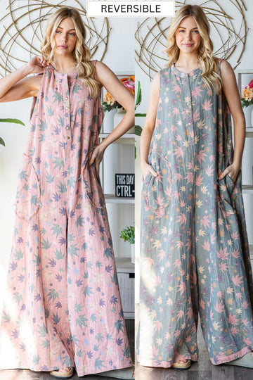 Spring Reversible Cotton Wide Leg Jumpsuit