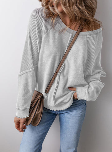 Women's Casual Crewneck Long Sleeve Waffle Knit Sweatshirt