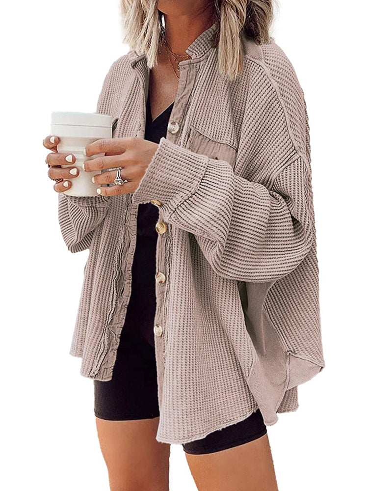 Women's Waffle Long Sleeve Button Down Shirt Jackets