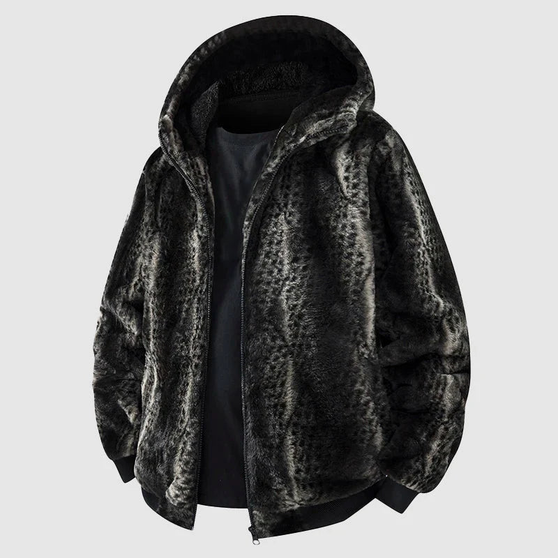 Men’s Faux Fur Hooded Jacket with Zipper Front