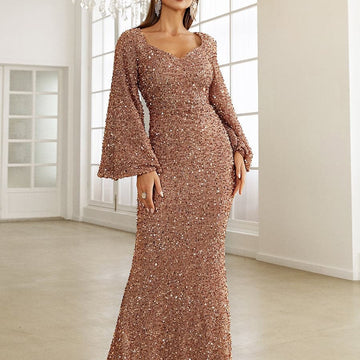 Fashion V-Neck Sequined Hip-Wrapped Fishtail Dress