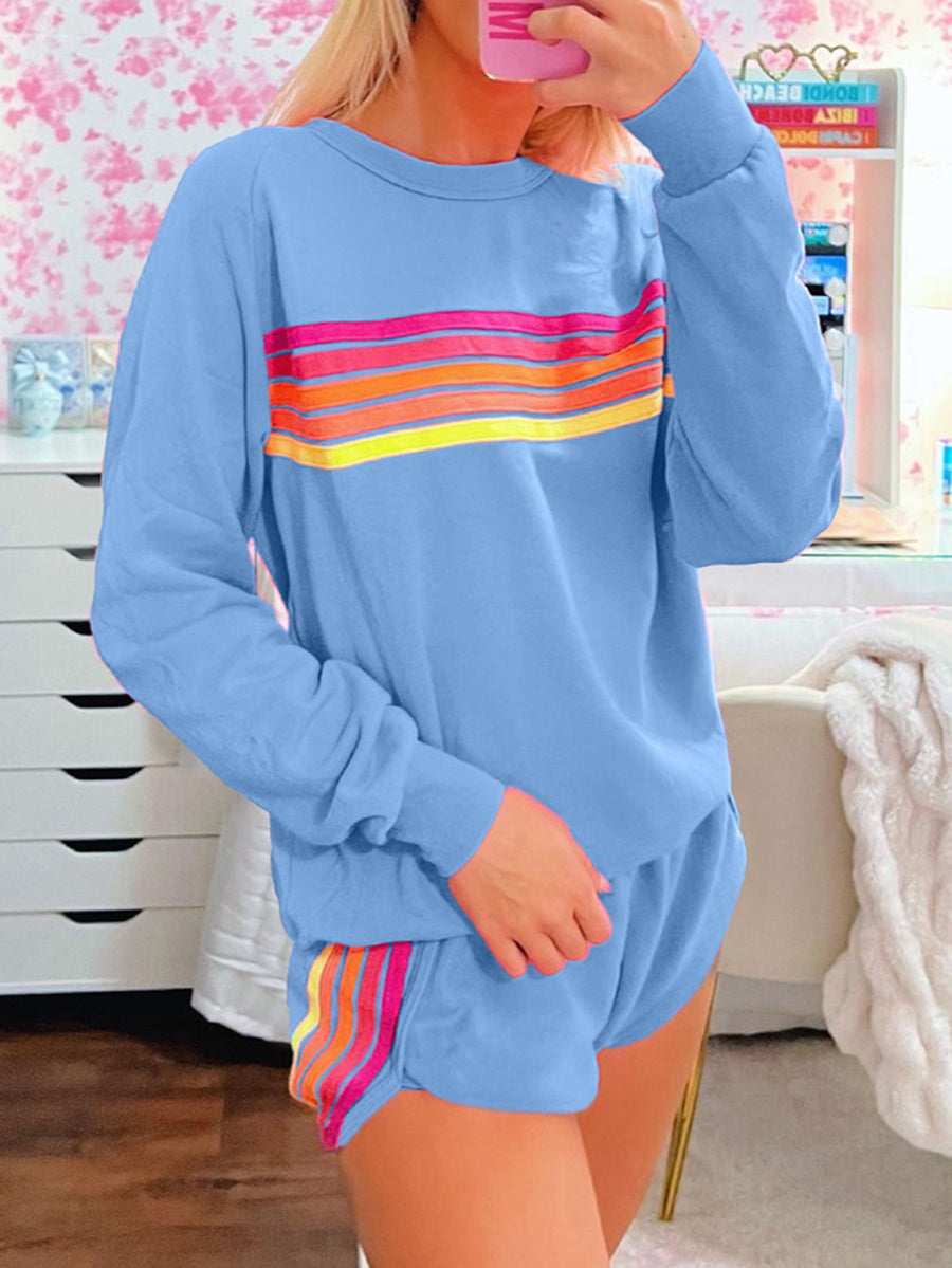 Rainbow Sweatshirt And Shorts Two Piece Casual Set