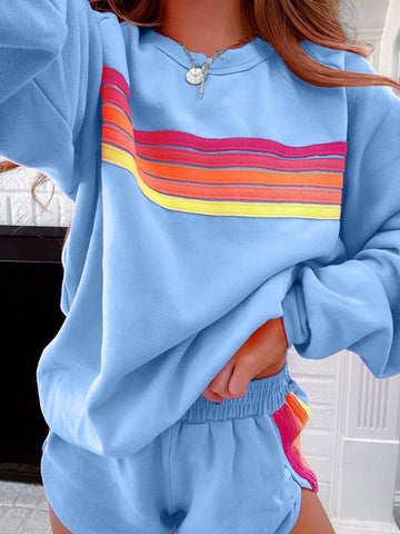 Rainbow Sweatshirt And Shorts Two Piece Casual Set