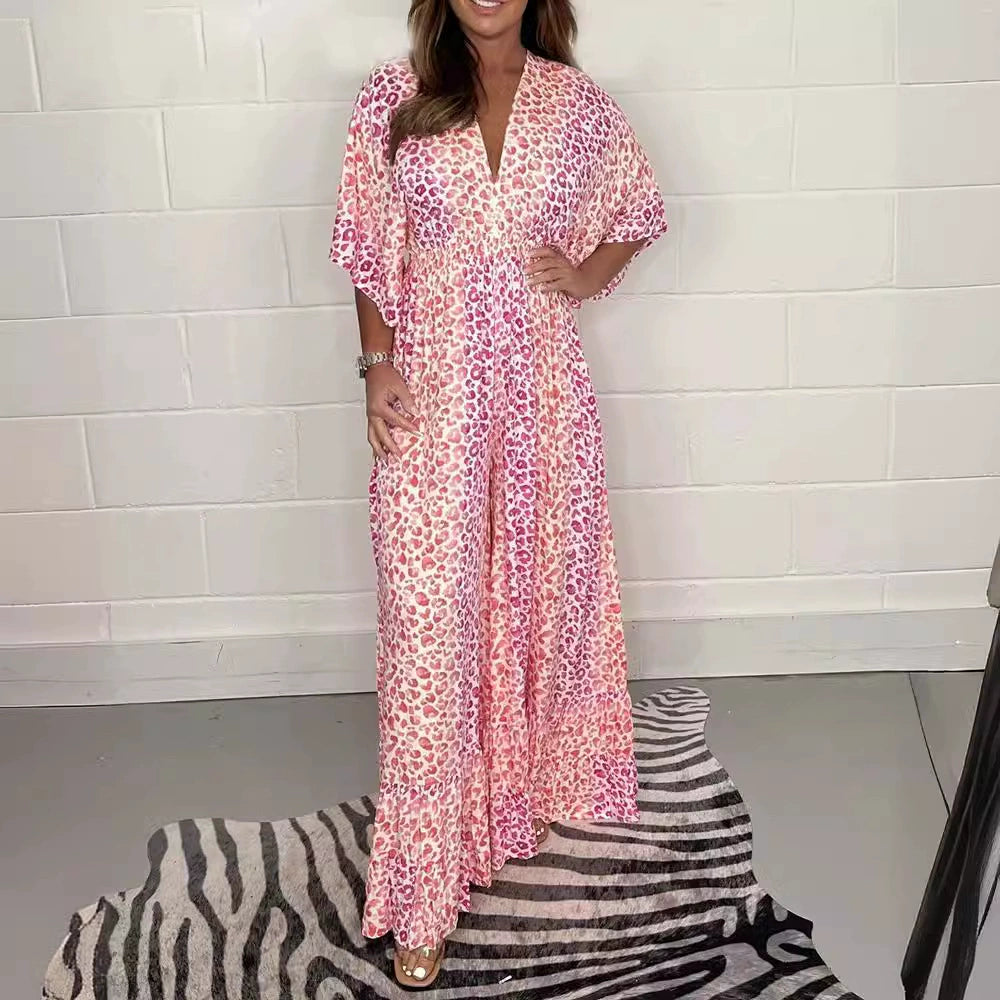 2025 V-Neck Leopard Print Jumpsuit
