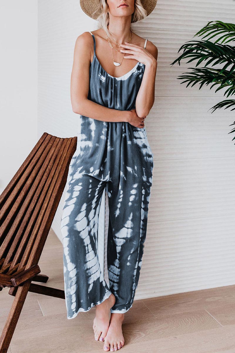 Women's Casual Printed Suspender Wide Leg Jumpsuit