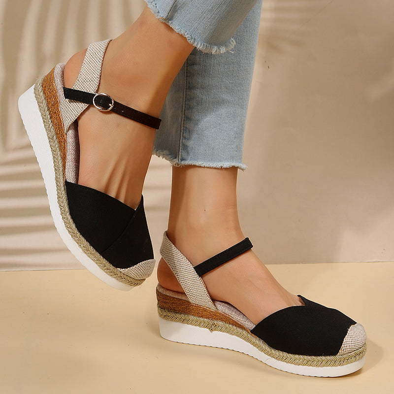 Patchwork Closed Toe Wedge Sandals