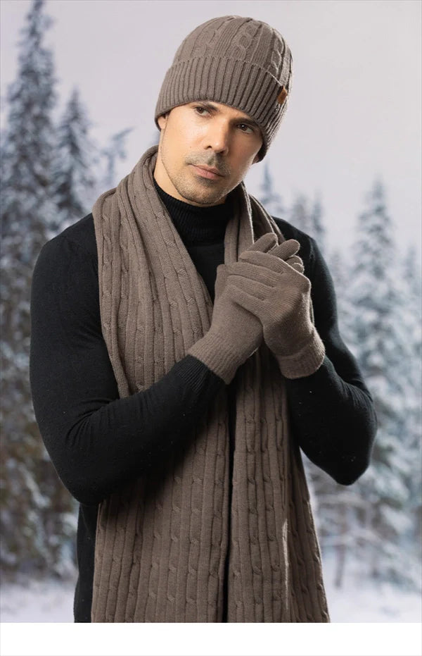 Premium Winter Trio — Fleece-Lined Knit Hat with Earflaps, Scarf & Gloves