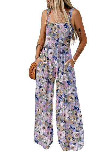 2025 Womens Overalls Casual Floral Print Sleeveless Jumpsuit with Pockets