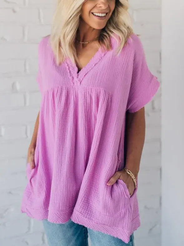 Raw Edge Double Gauze Shirt With Pockets