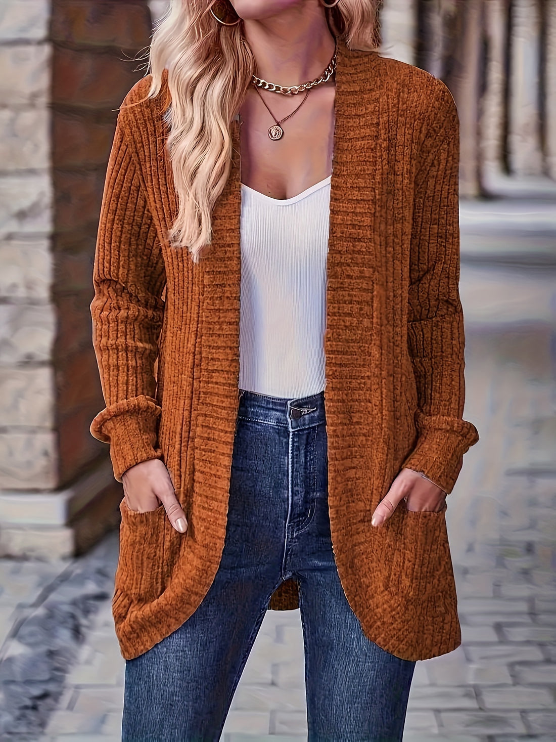 Women'S Casual Knit Cardigan with Pockets