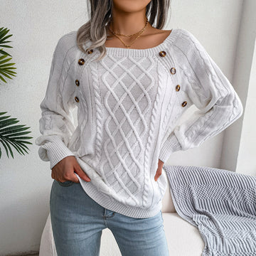 Stylish Casual Square Neck Twist Knit Pullover