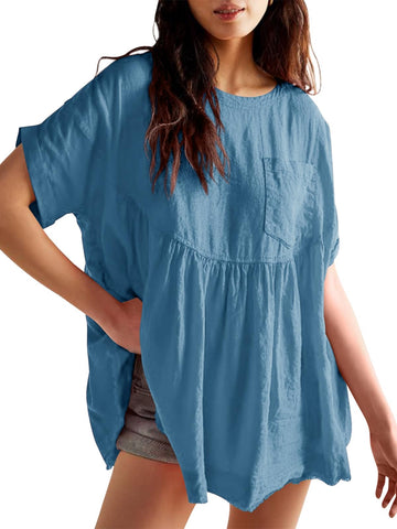 Casual Loose Fit Peplum Oversized Tunic Shirts