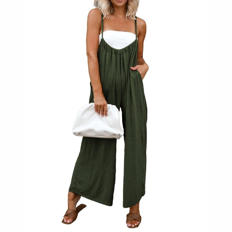 Women's Casual Loose Sleeveless Jumpsuits Spaghetti Straps with Pockets