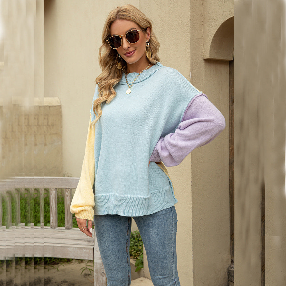 Women's Fall Casual  Sweater Crewneck Ribbed Knit Pullover Tops