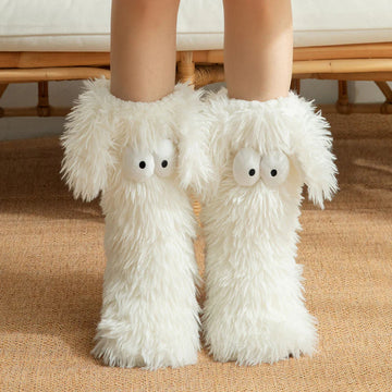 Big Eye Plush Slipper Socks – Cozy & Non-Slip Floor Socks