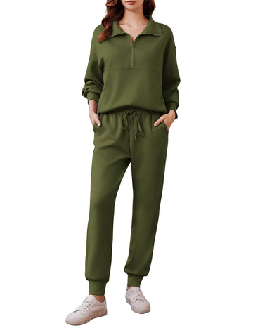 Women's Fall Casual Half Zip Sweatsuit & Joggers 2 Piece Sets
