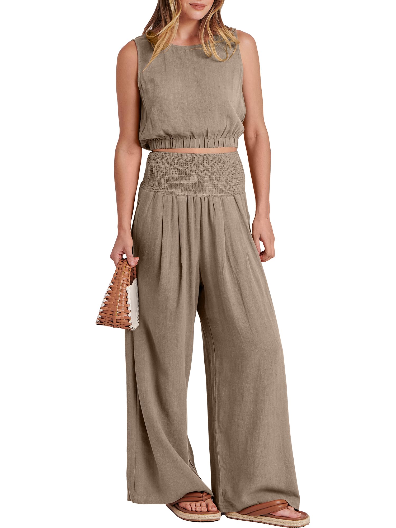 Women's Sleeveless Linen Casual 2-Piece Set