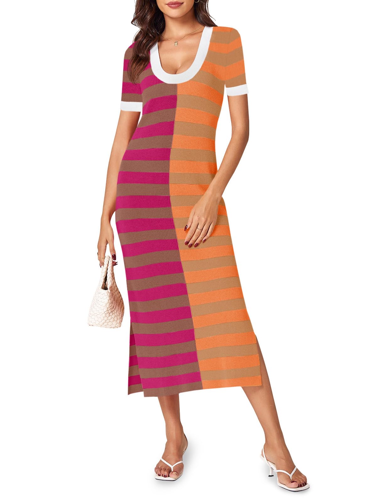 Women's Scoop Neck Color Block Casual Maxi Dress