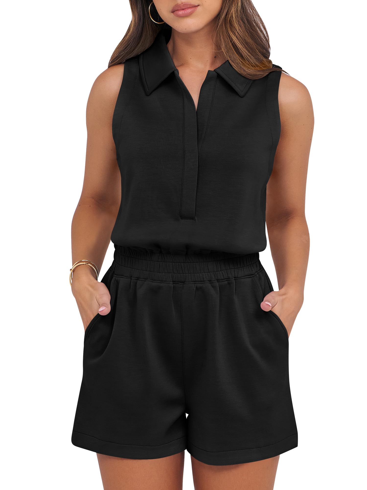 Women's Casual Sleeveless V Neck One Piece Short Jumpsuit