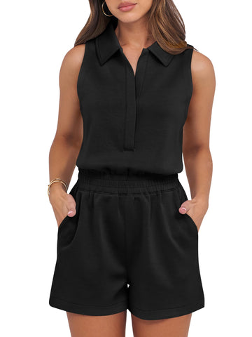 Women's Casual Sleeveless V Neck One Piece Short Jumpsuit
