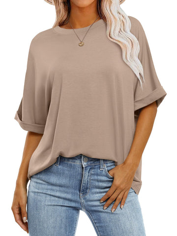 Women's Oversized Basic Crew Neck Casual T-Shirt