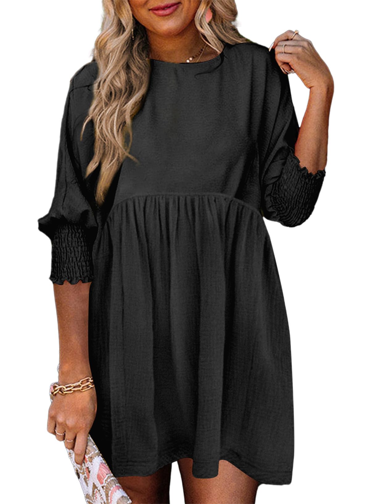 Women's Casual Short Sleeve Crew Neck Flowy Swing Tunic Dress