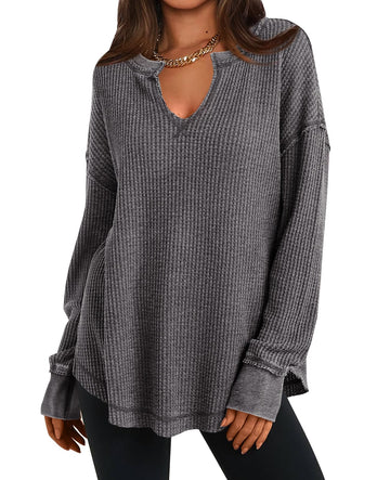 Women's Waffle Knit Exposed Seam Pullover