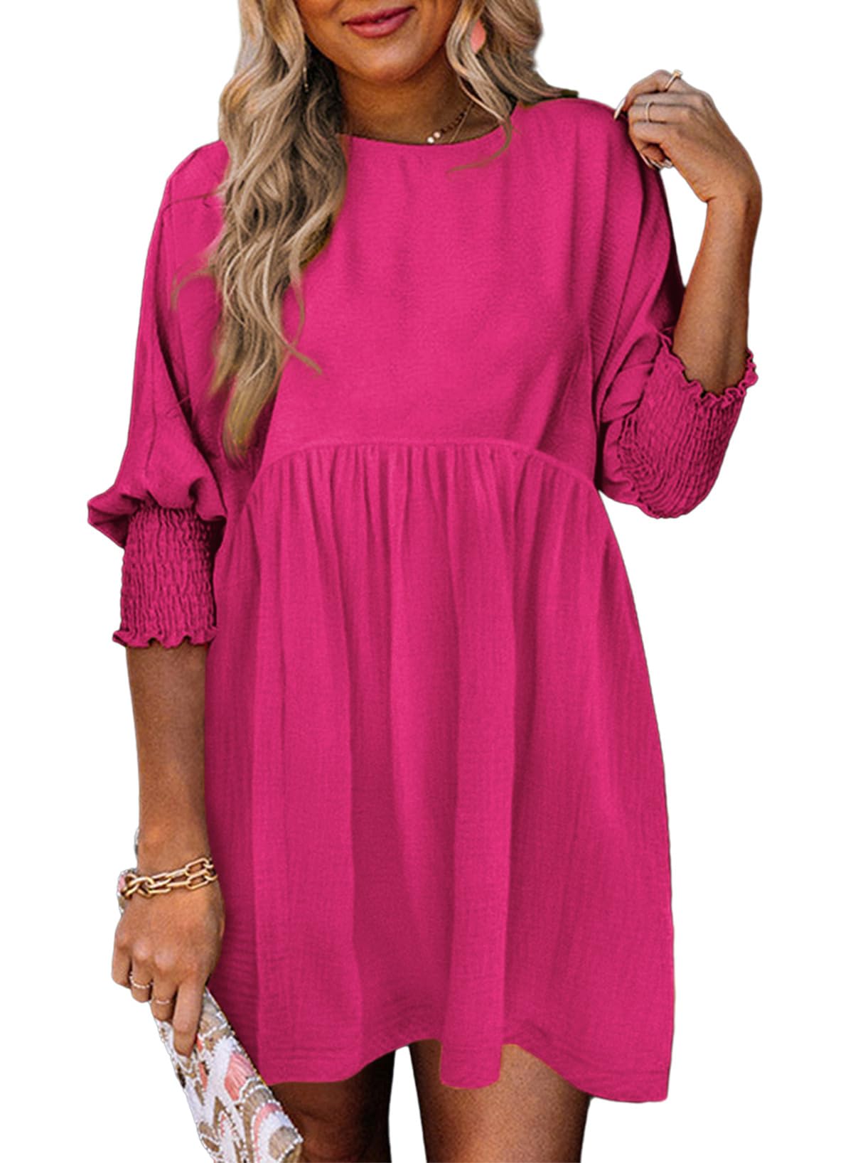 Women's Casual Short Sleeve Crew Neck Flowy Swing Tunic Dress