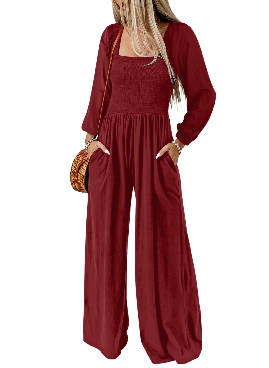 Women's Casual Long Sleeve Loose Wide Leg Jumpsuits