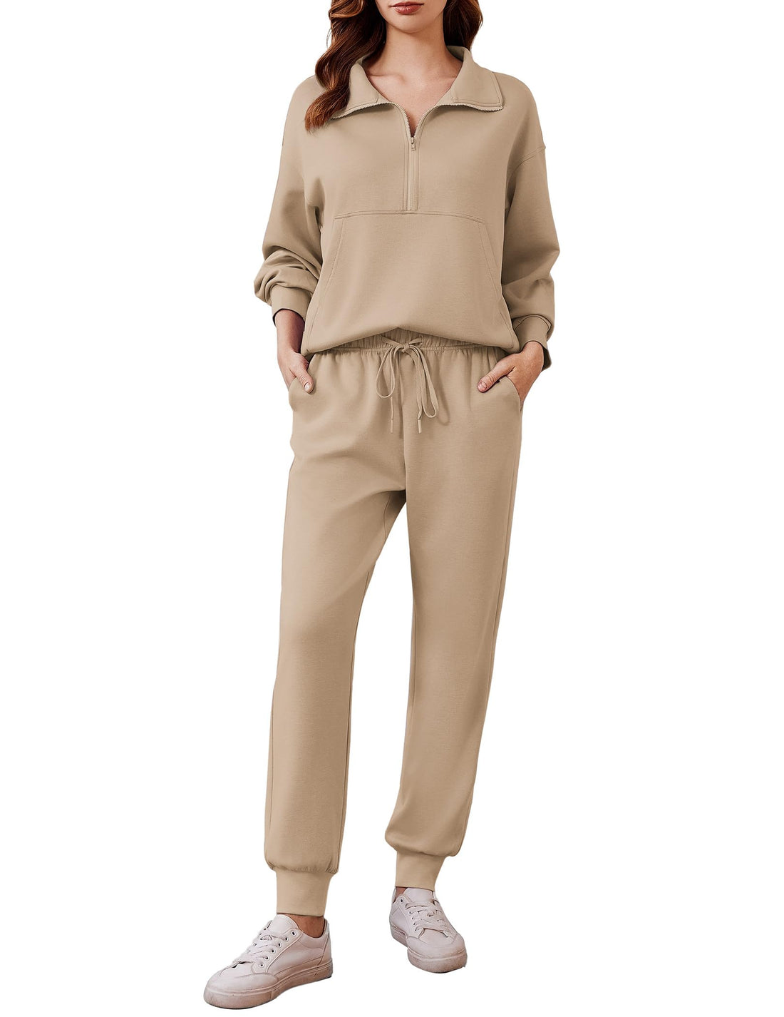 Women's Fall Casual Half Zip Sweatsuit & Joggers 2 Piece Sets