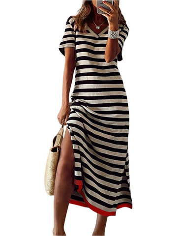 Womens Fashion Short Sleeve Striped Maxi Dress