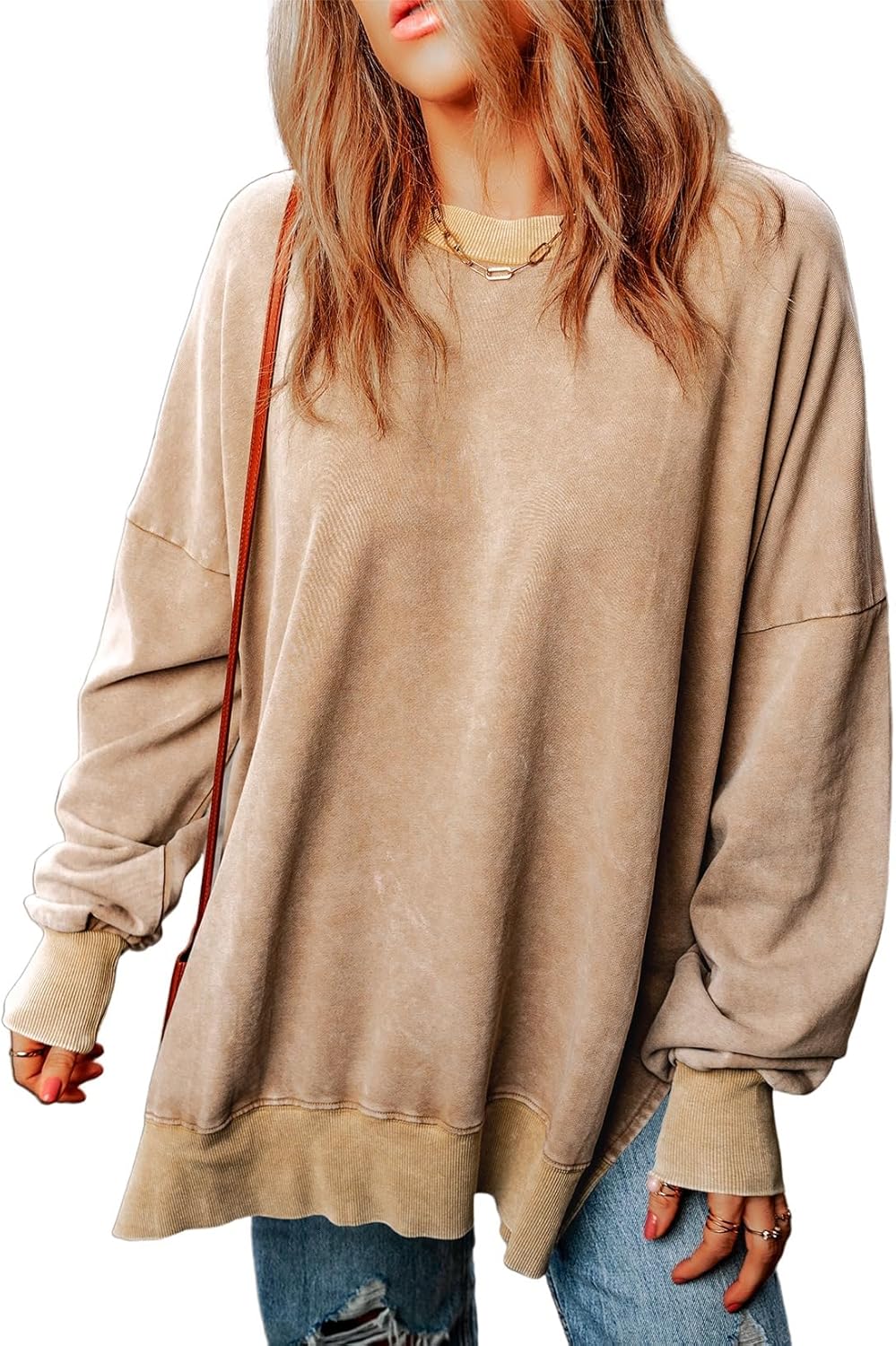 Womens Casual Long Sleeve Crewneck Lightweight Pullover Tops