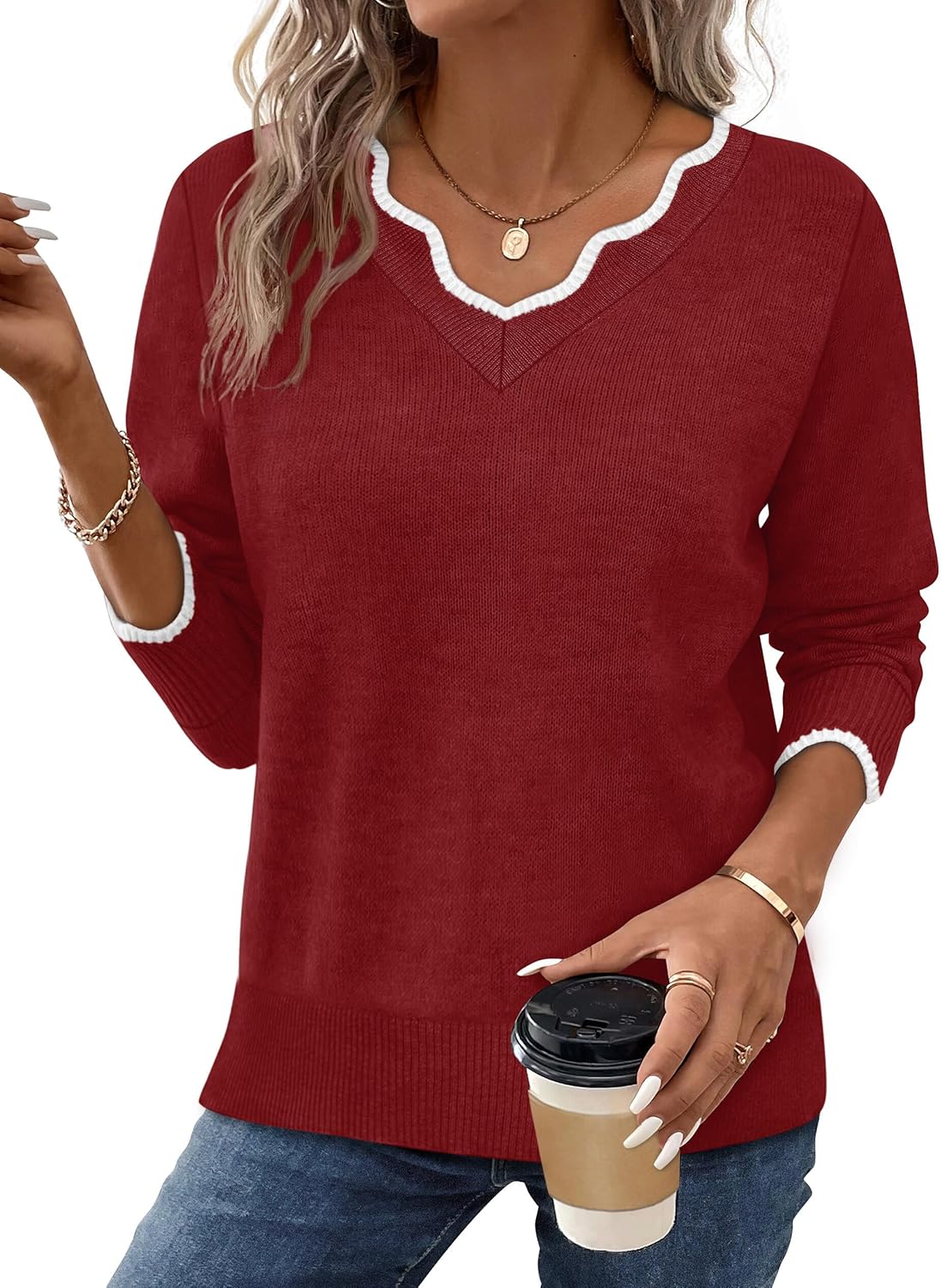 Womens Cozy Lightweight V Neck Sweaters Pullover