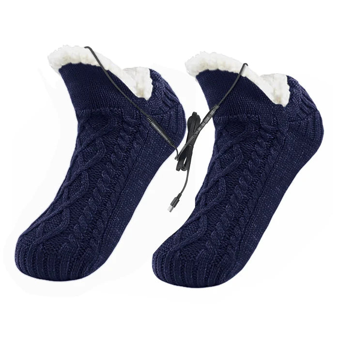 Electric Heated Foot Warmer Socks – Fleece-Lined Thermal Slipper Socks with Gel Grips