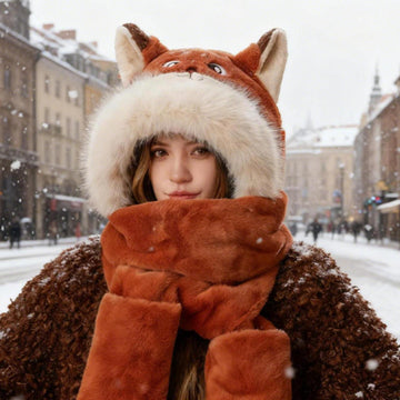 3-in-1 Plush Animal Hooded Scarf with Mittens