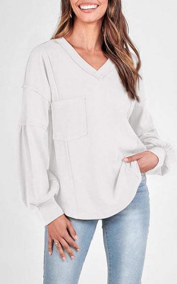 Women's Casual V Neck Ribbed Knit Shirts Fall Pullover Tunic Tops