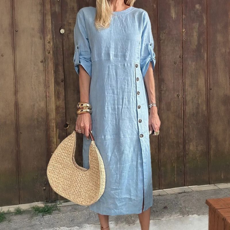 Women's Button-Down Side Slit Maxi Dress