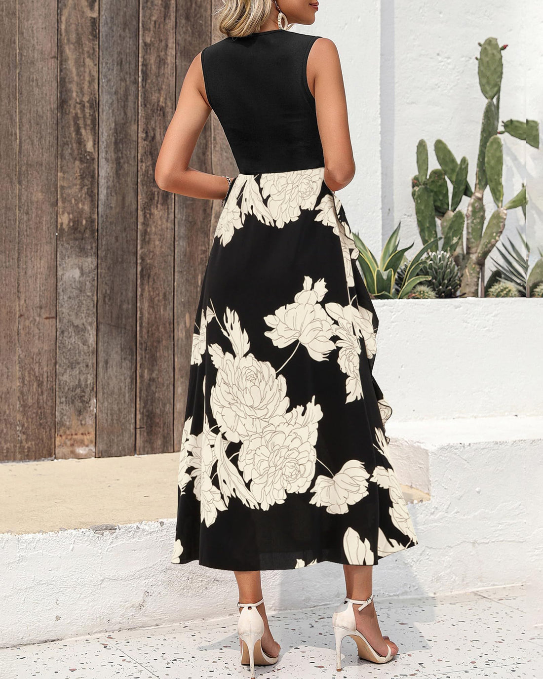 Women's Casual Patchwork Floral Print Ruffle Dress