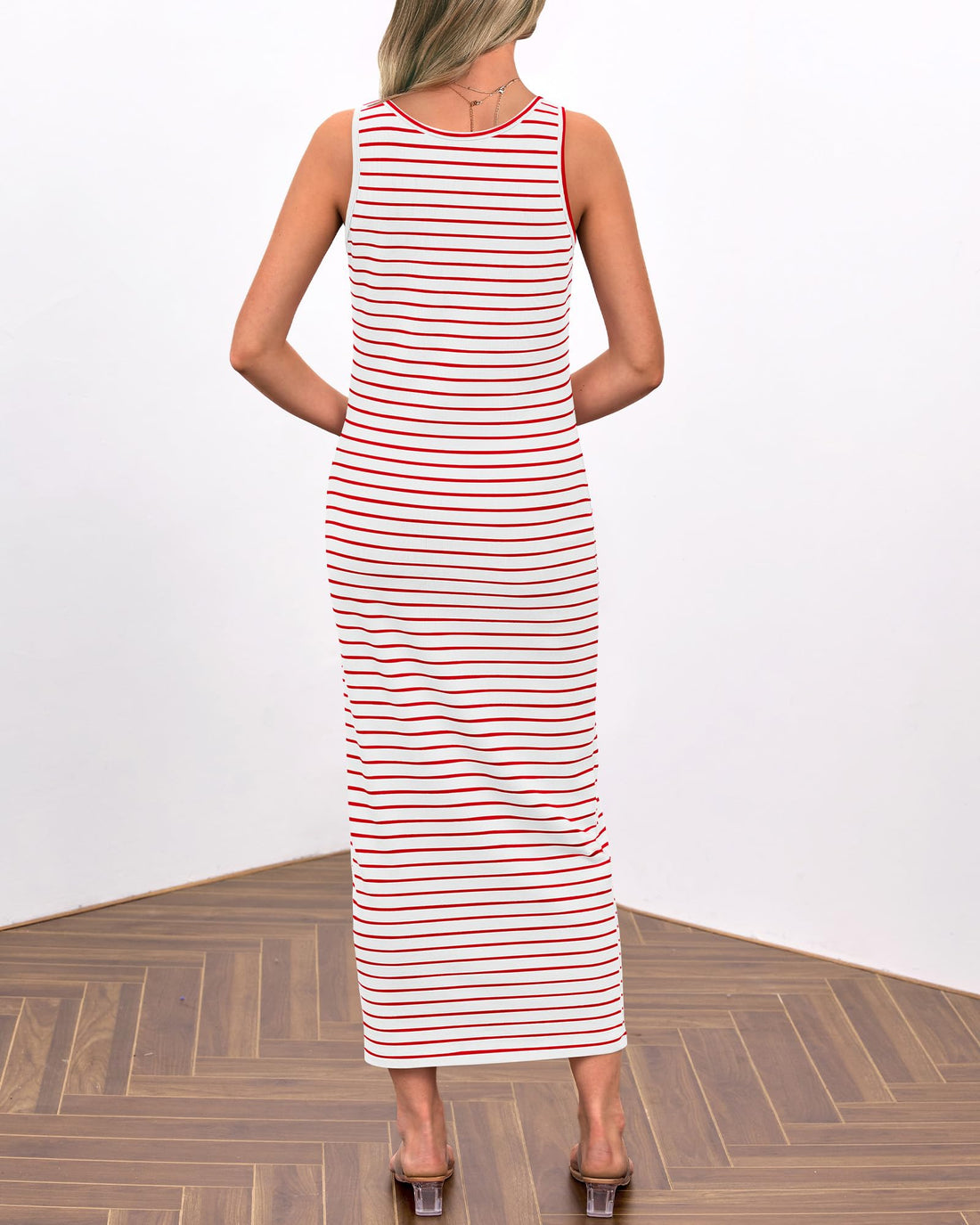 Women's Casual Sleeveless Striped Tank Midi Dresses