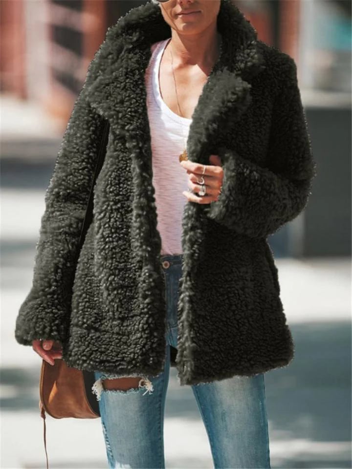 Women Teddy Bear Coats Light Fleece Cozy Vintage Sherpa Coat