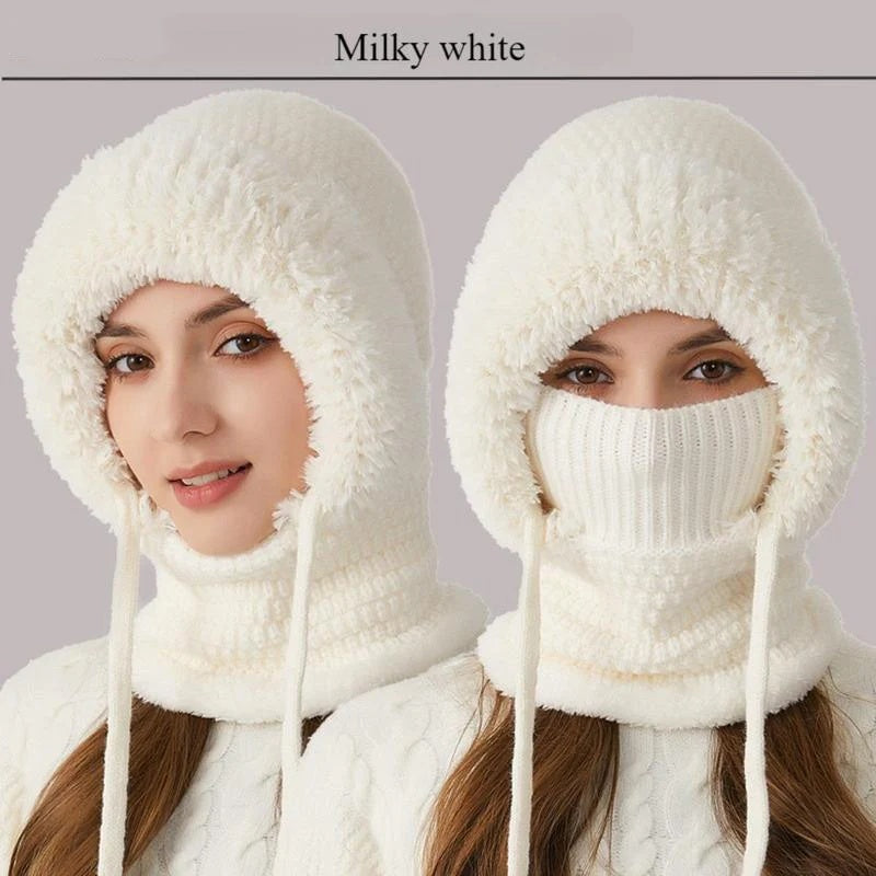 Winter Fleece Knitted Hat and Warm Hooded Neck Gaiter